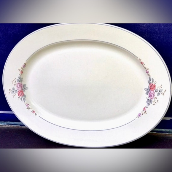 Vintage PFALTZGRAFF Ivory White Blue Striped Edge Floral Oval Serving Plate - Picture 5 of 10